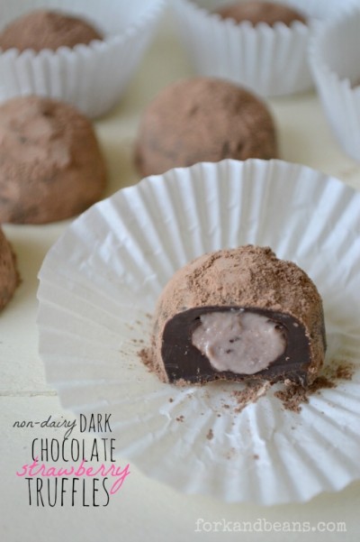 Vegan Dark Chocolate Strawberry Cream Truffles